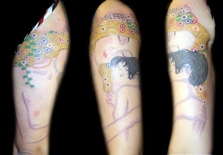 Angela Leaf - klimt mother and child color half sleeve tattoo